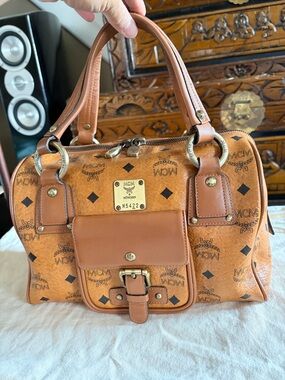 MCM Cognac Satchel with Gold Hardware